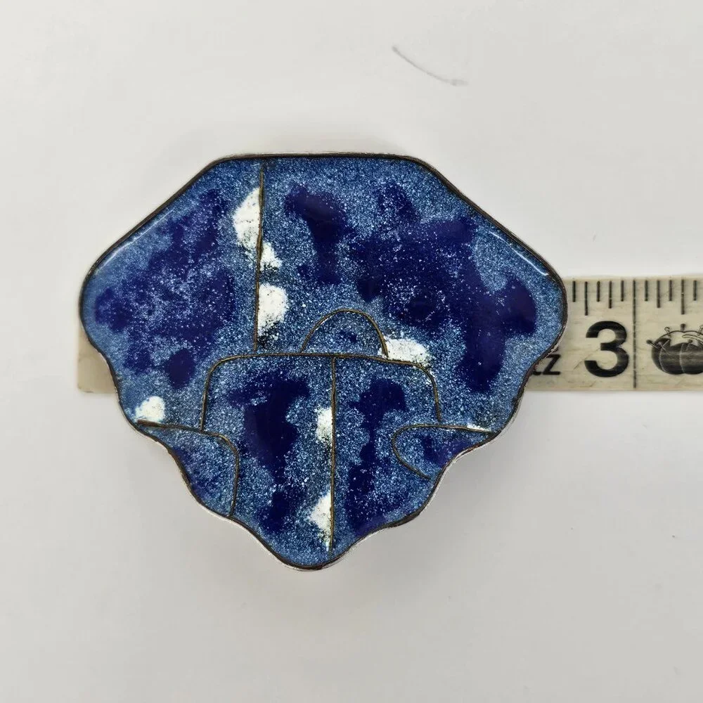 Abani Tie Blue‎ Enamel Clip On Pin Cloisonne Modernist MCM Art Jewelry Vtg Abana
